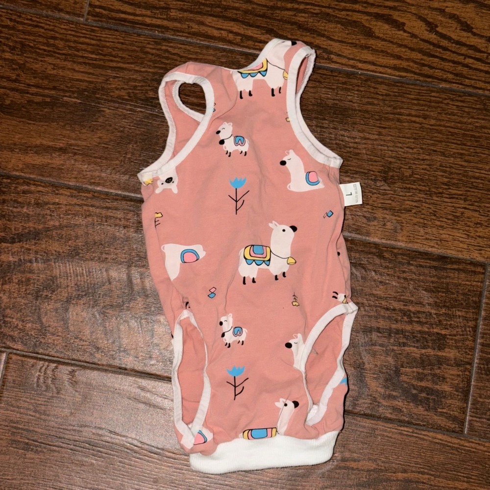 Pink Llama Print Cat Recovery Suit Female Surgery Vest size Large